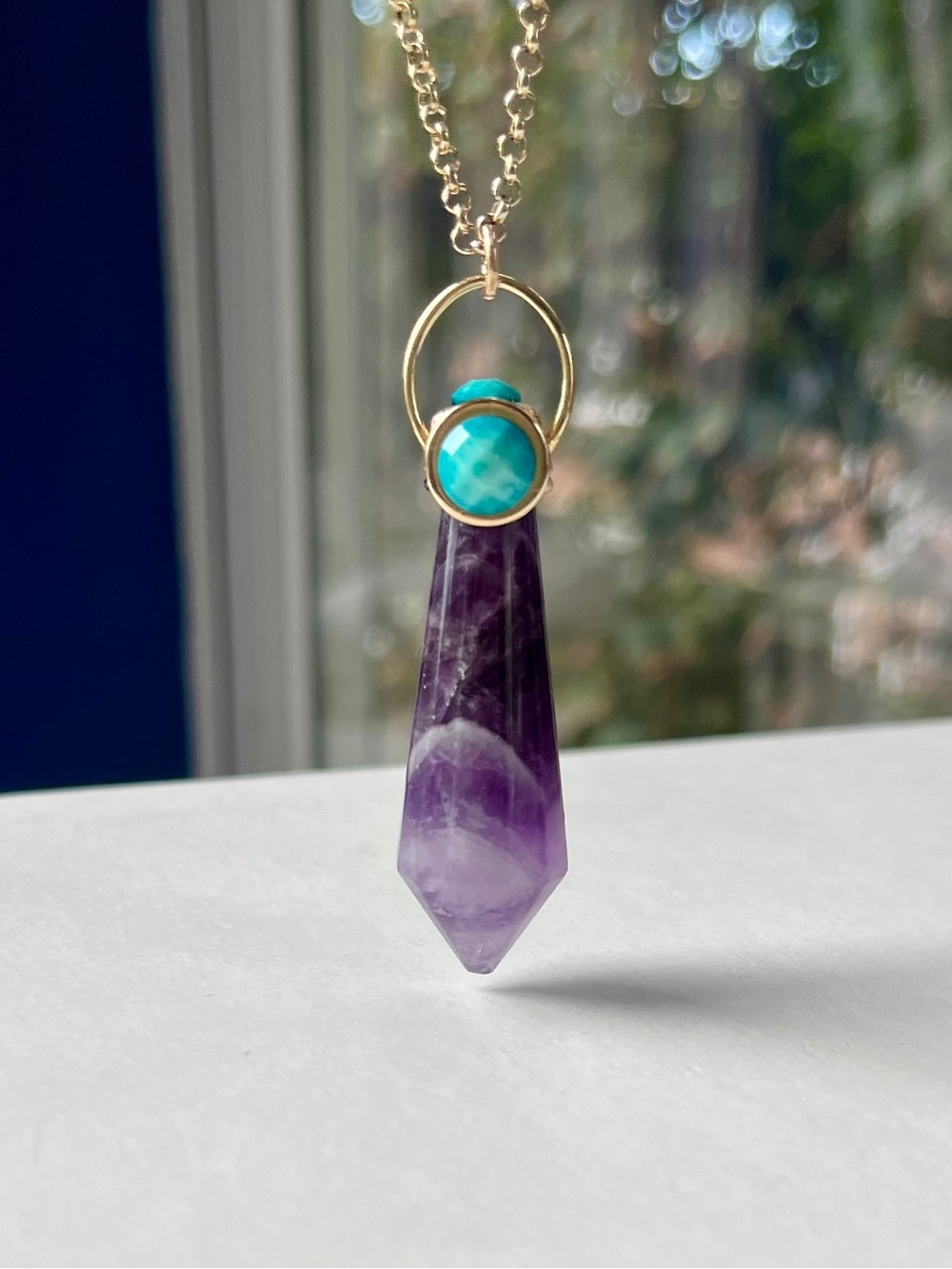 Amethyst Pendant Necklace with Gold & Turquoise Accents